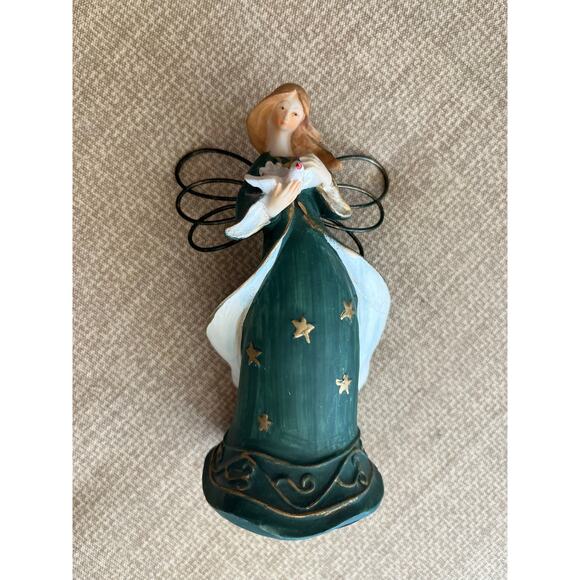 Set of 2 Greenbrier International Polystone Angels w/ Instrument and Dove 5.75" - Picture 4 of 5